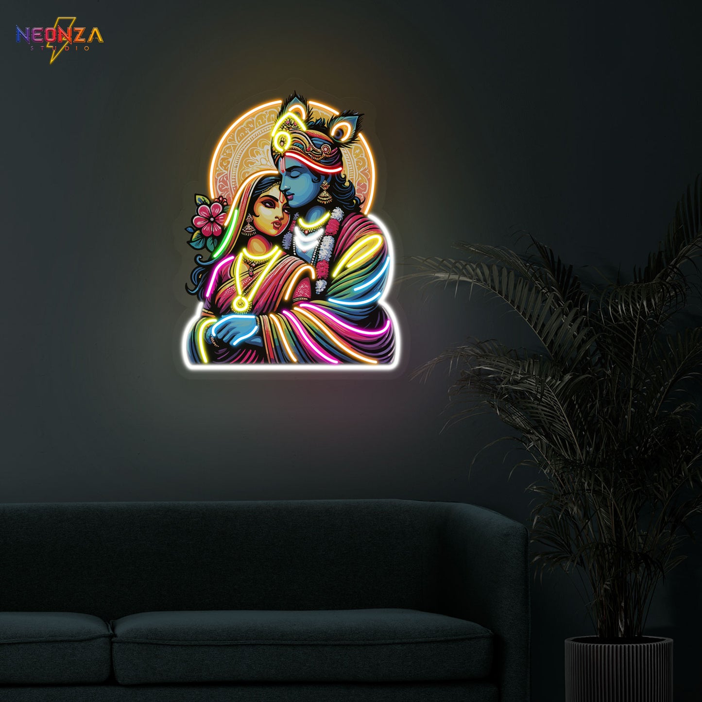 Radha Krishna neon sign artwork