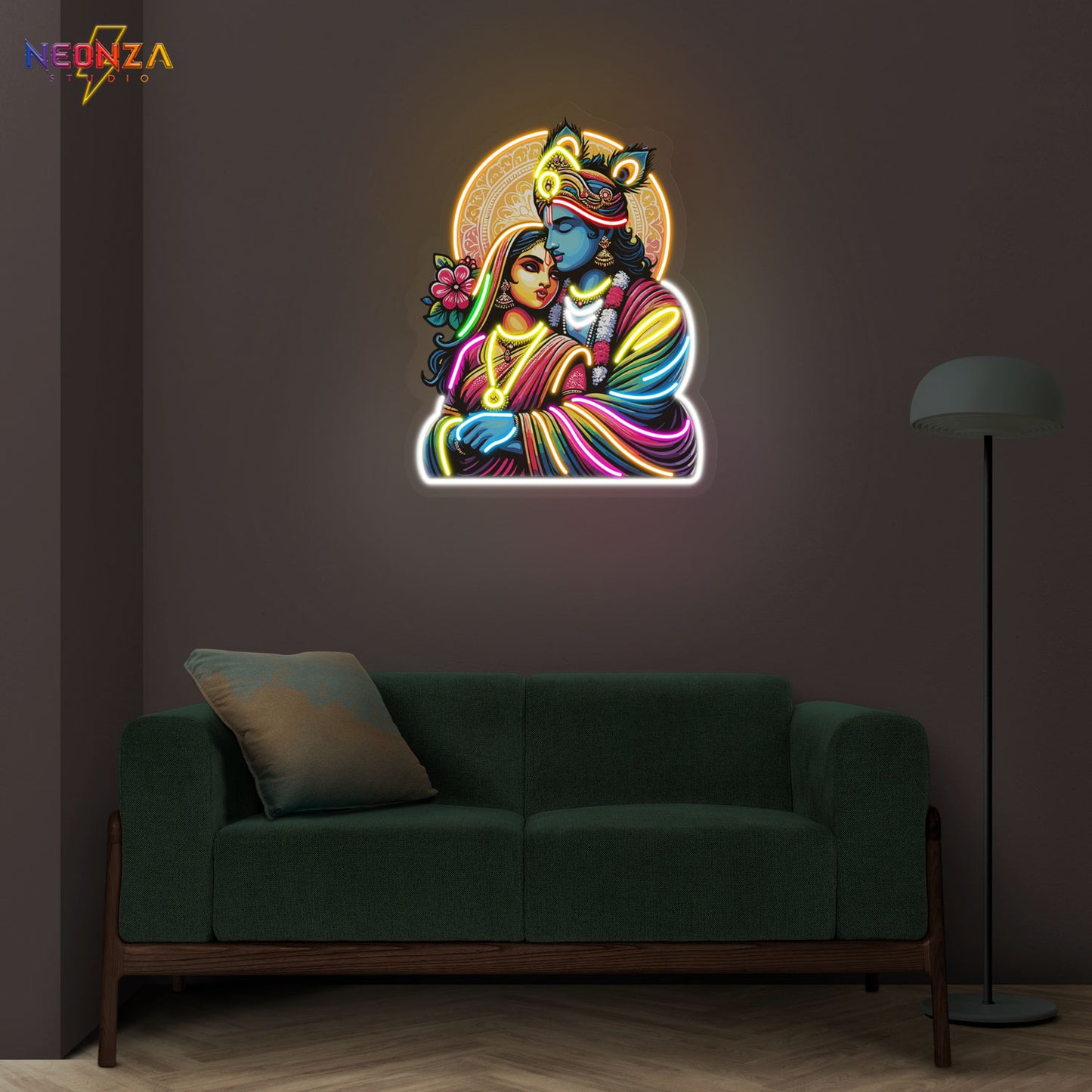 Radha Krishna neon sign artwork