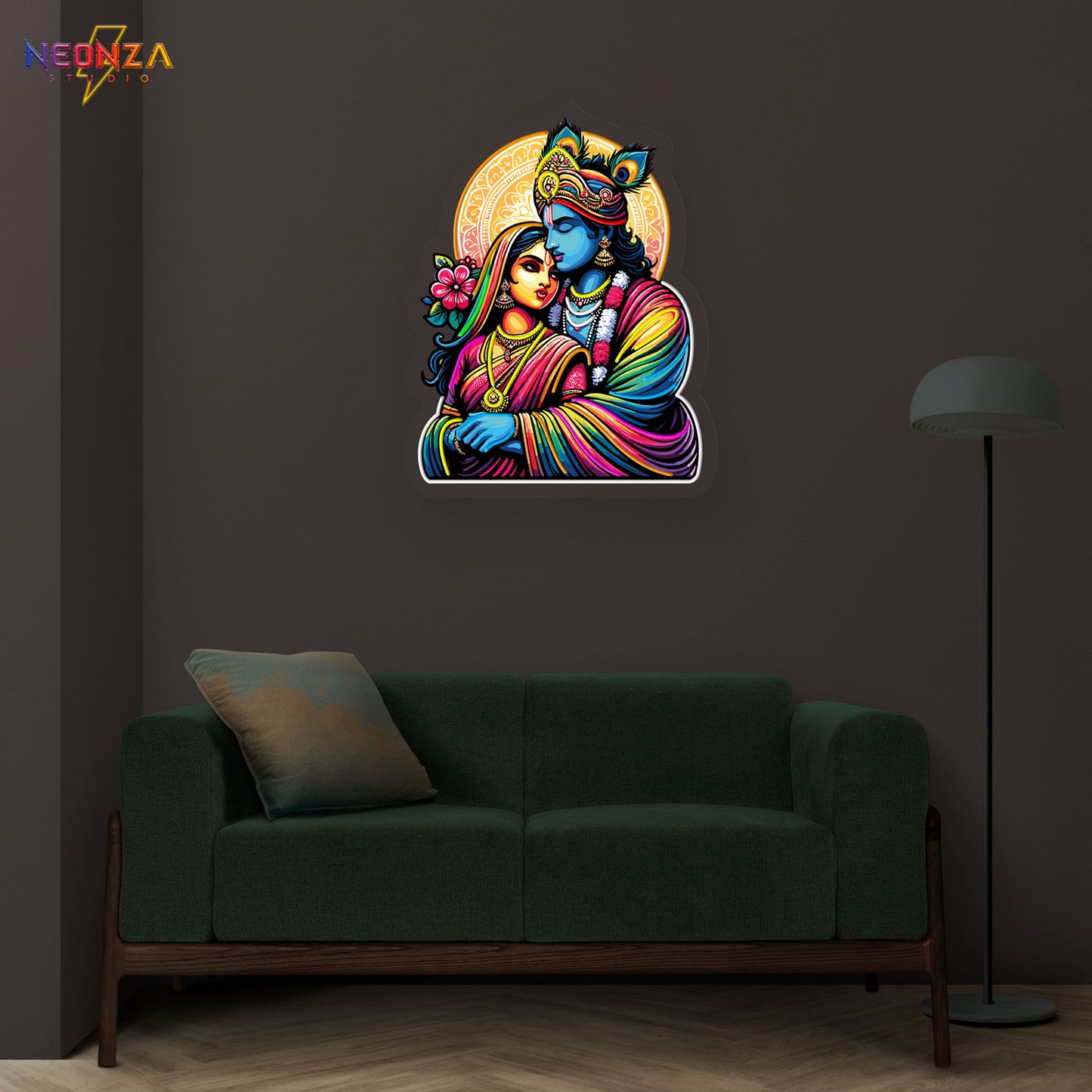 Radha Krishna neon sign artwork