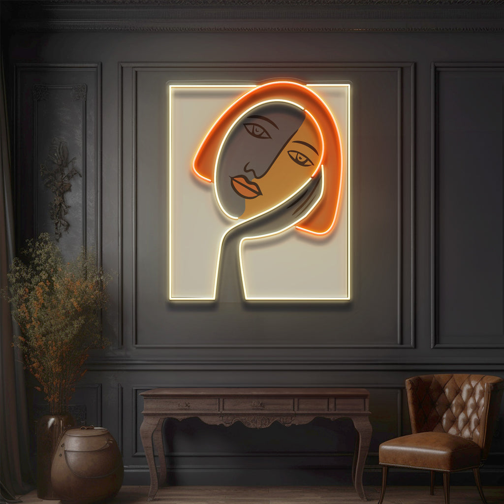 Thinking Girl Face LED Neon Sign Light
