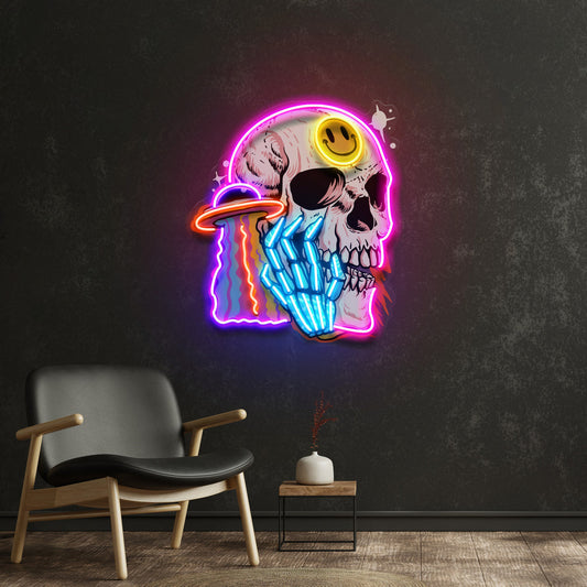 UFO Skull Vibe LED Neon Sign Light Pop Art