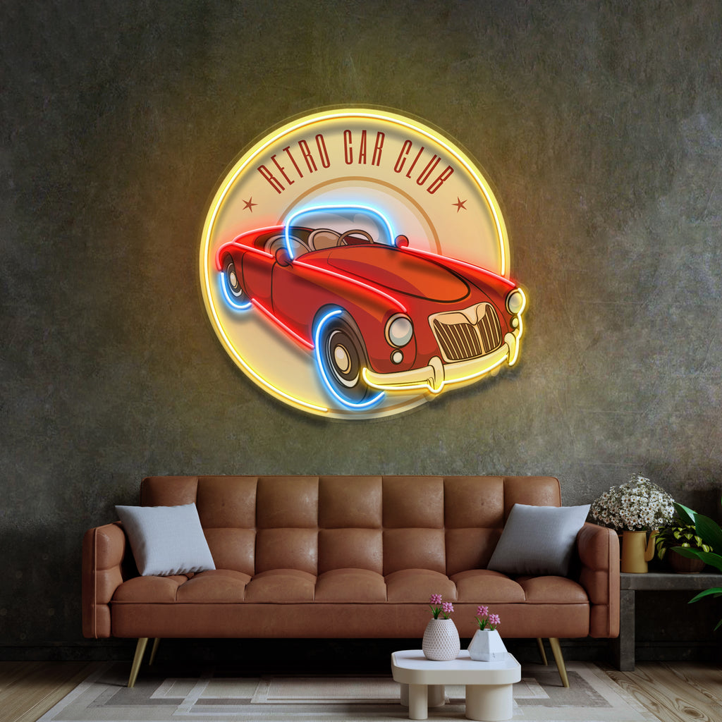 Vector Retro Car Label Led Neon Sign Light Pop Art Neonzastudio