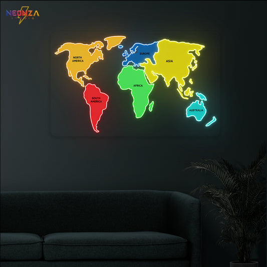 World Map Neon Sign Artwork