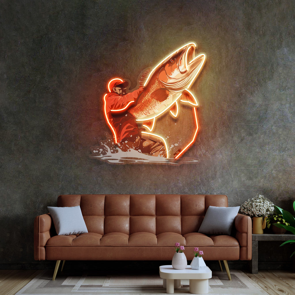 Young Man Fishing LED Neon Sign Light Pop Art – Neonzastudio
