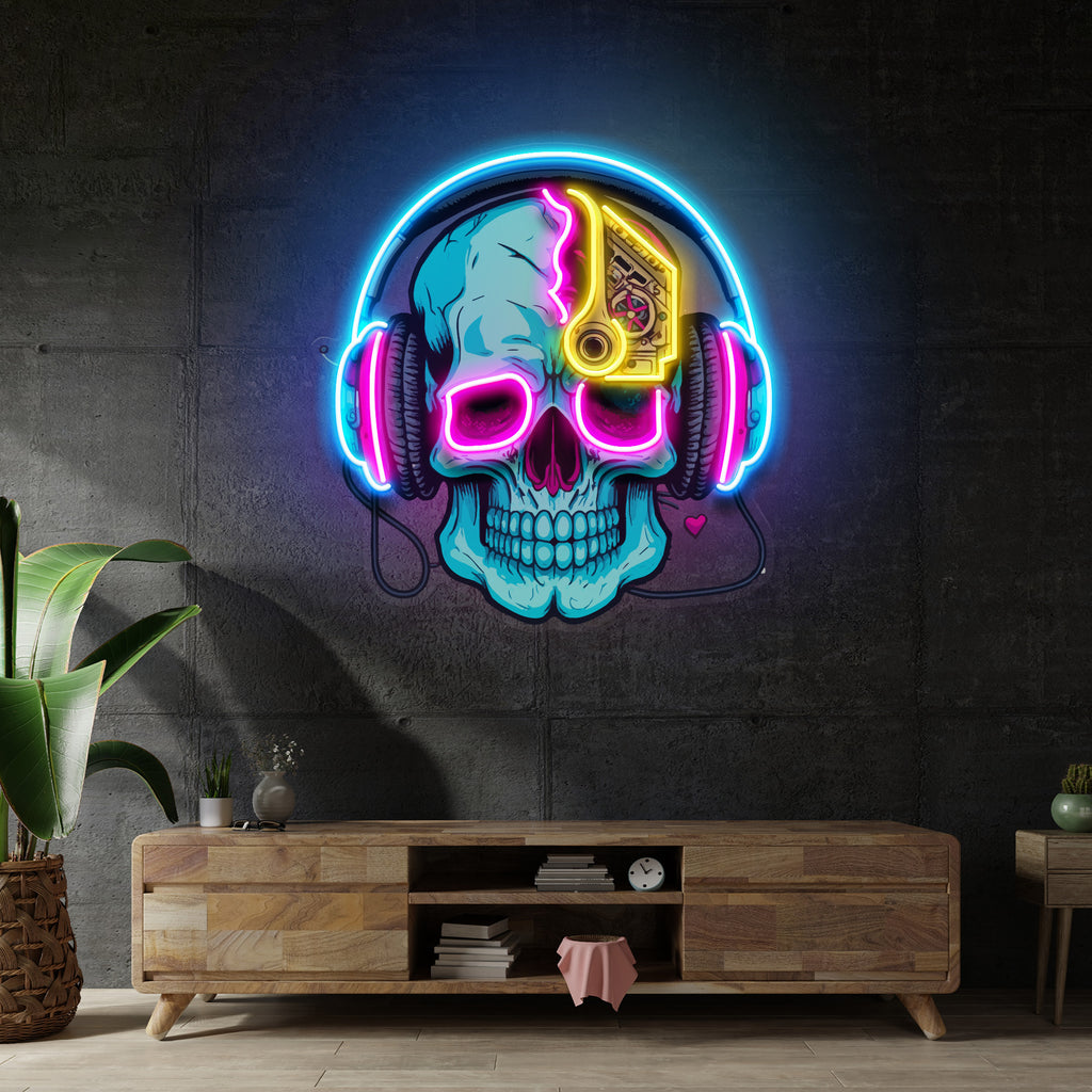 Electric Headphone Skull LED Neon Sign Light Pop Art