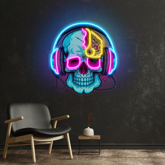 Electric Headphone Skull LED Neon Sign Light Pop Art