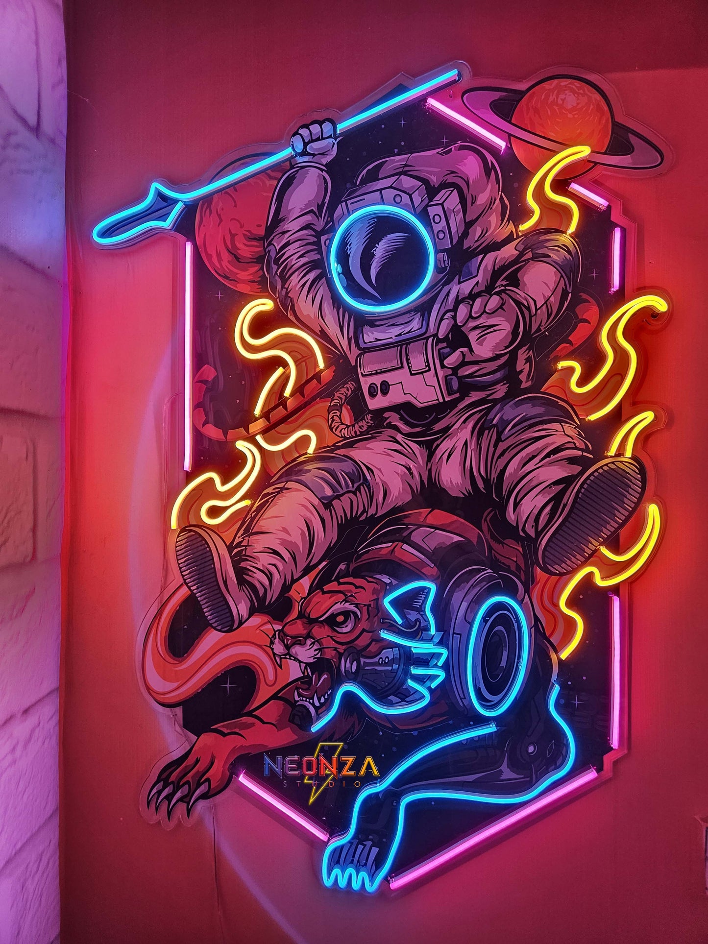 Astronaut Riding Tiger Led Neon Acrylic Artwork