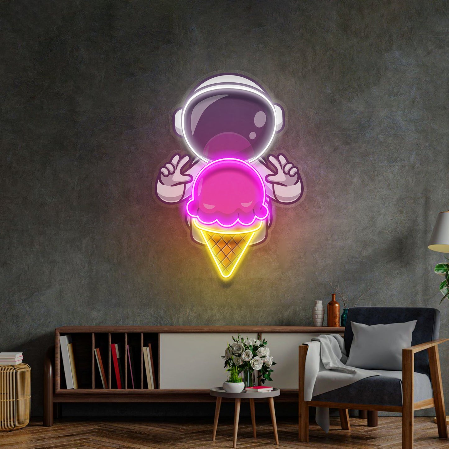 Astronaut Cream Space Led Neon Acrylic Artwork - Neonzastudio