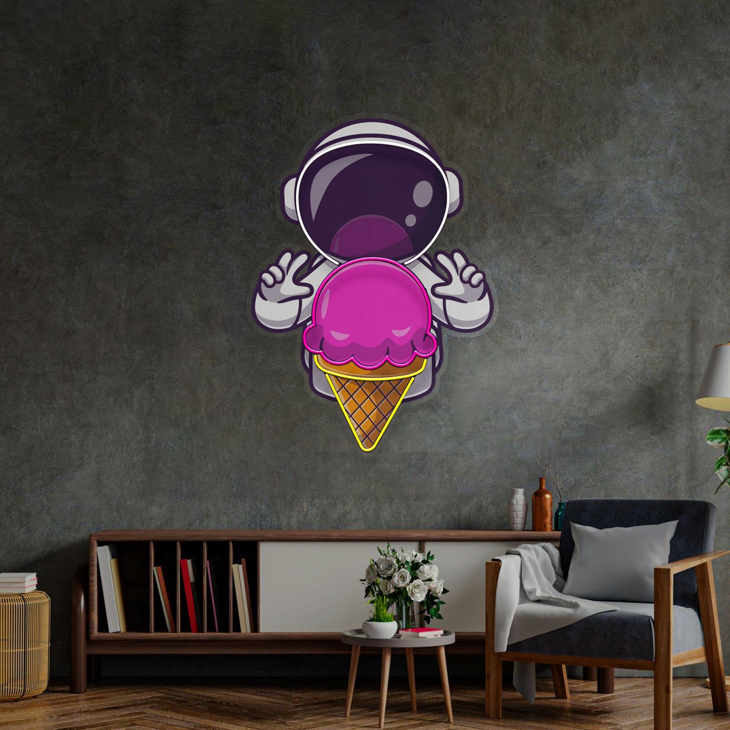 Astronaut Cream Space Led Neon Acrylic Artwork - Neonzastudio
