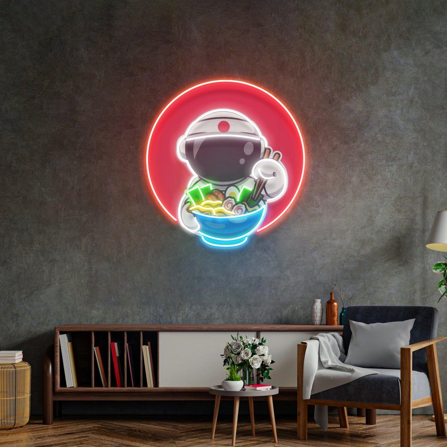 Astronaut Eating Ramen Led Neon Acrylic Artwork - Neonzastudio