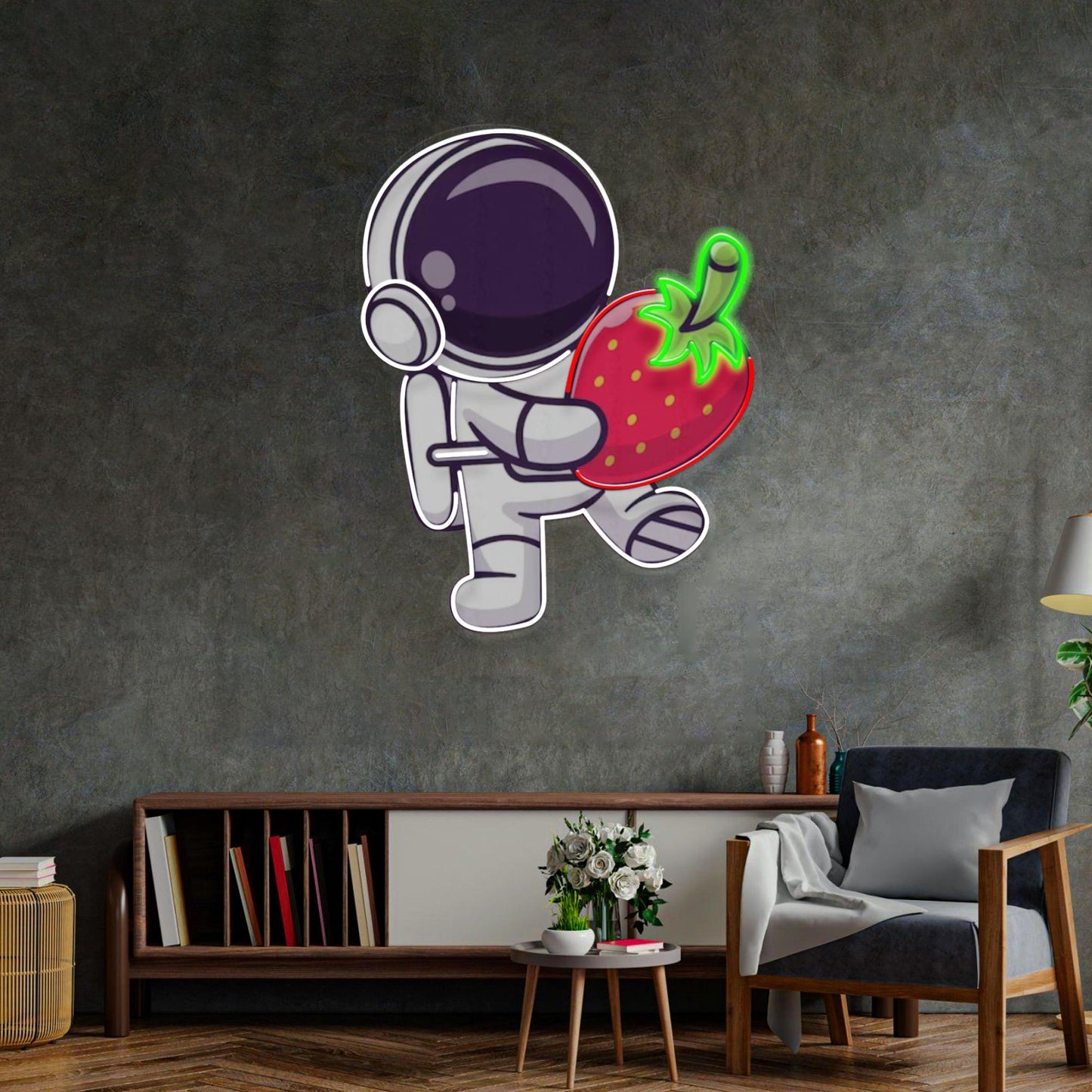 Astronaut Holding Strawberry Led Neon Acrylic Artwork - Neonzastudio