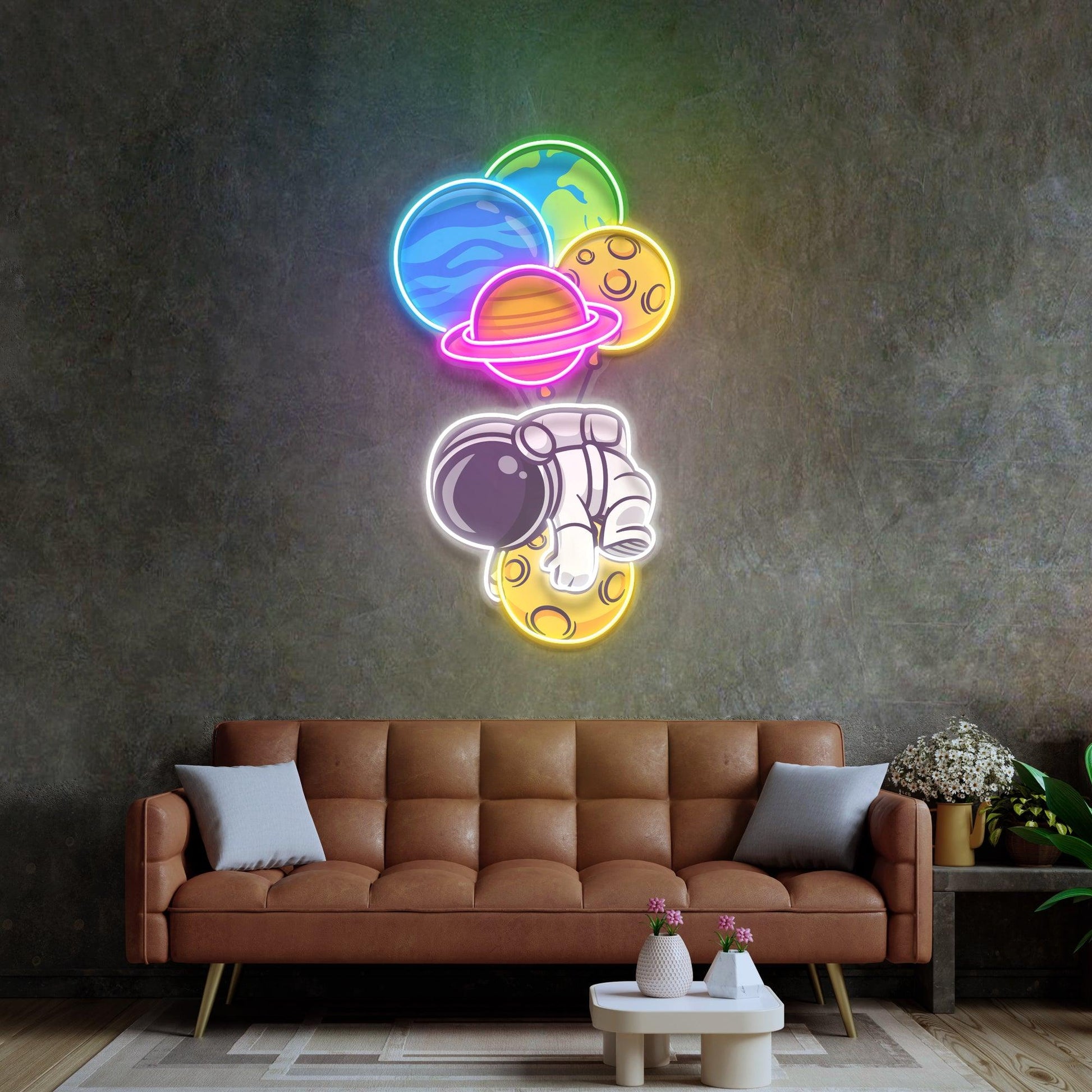 Astronaut Hugging Planet Led Neon Acrylic Artwork - Neonzastudio