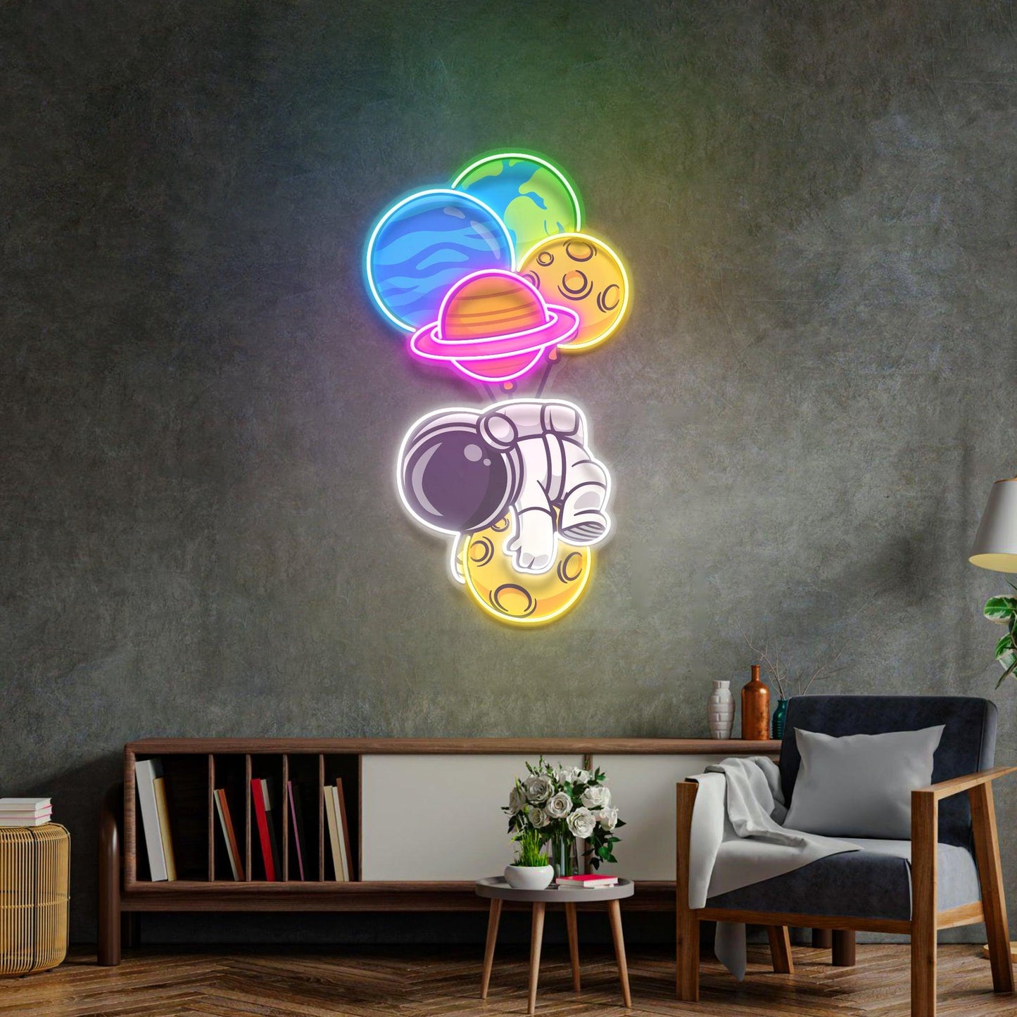 Astronaut Hugging Planet Led Neon Acrylic Artwork - Neonzastudio