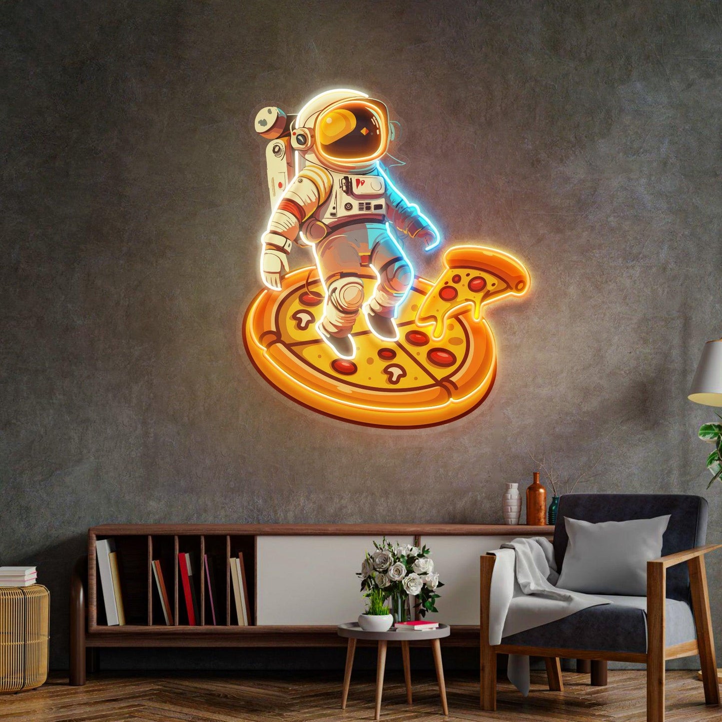 Astronaut Pizza Led Neon Acrylic Artwork - Neonzastudio