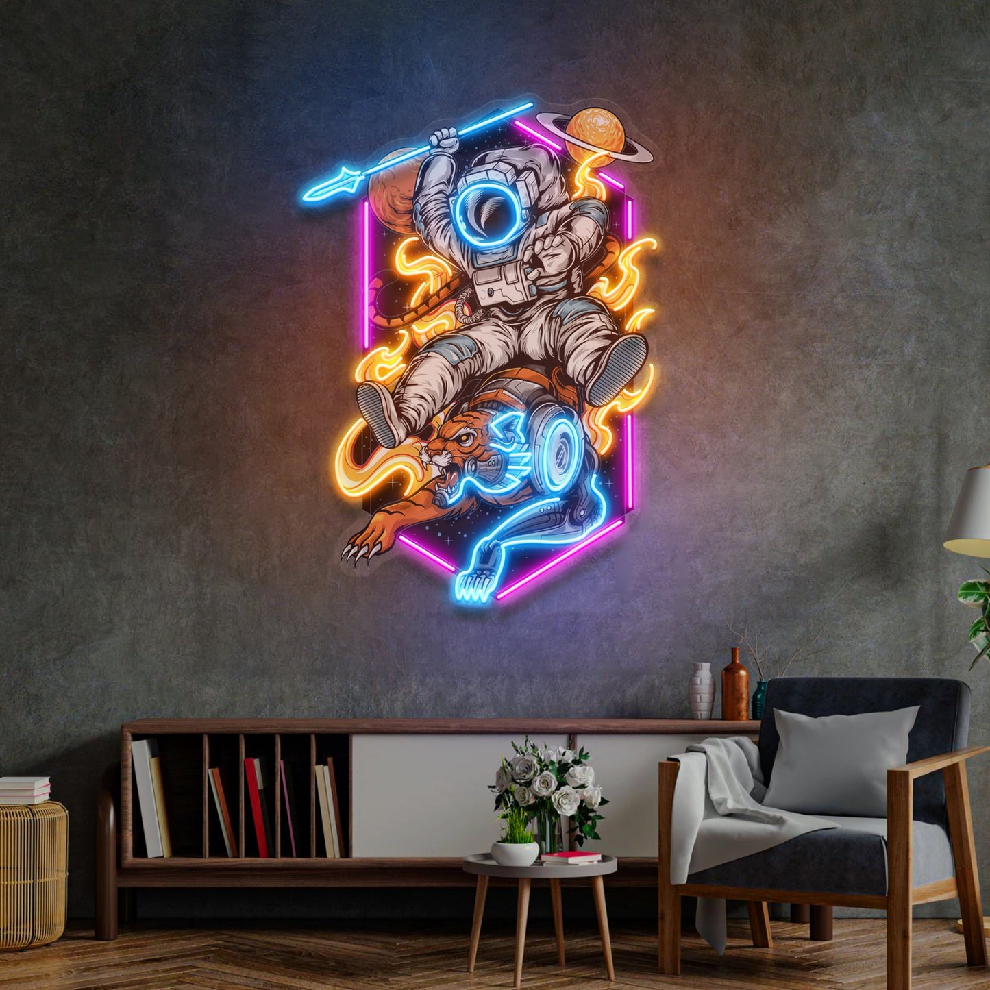 Astronaut Riding Tiger Led Neon Acrylic Artwork - Neonzastudio