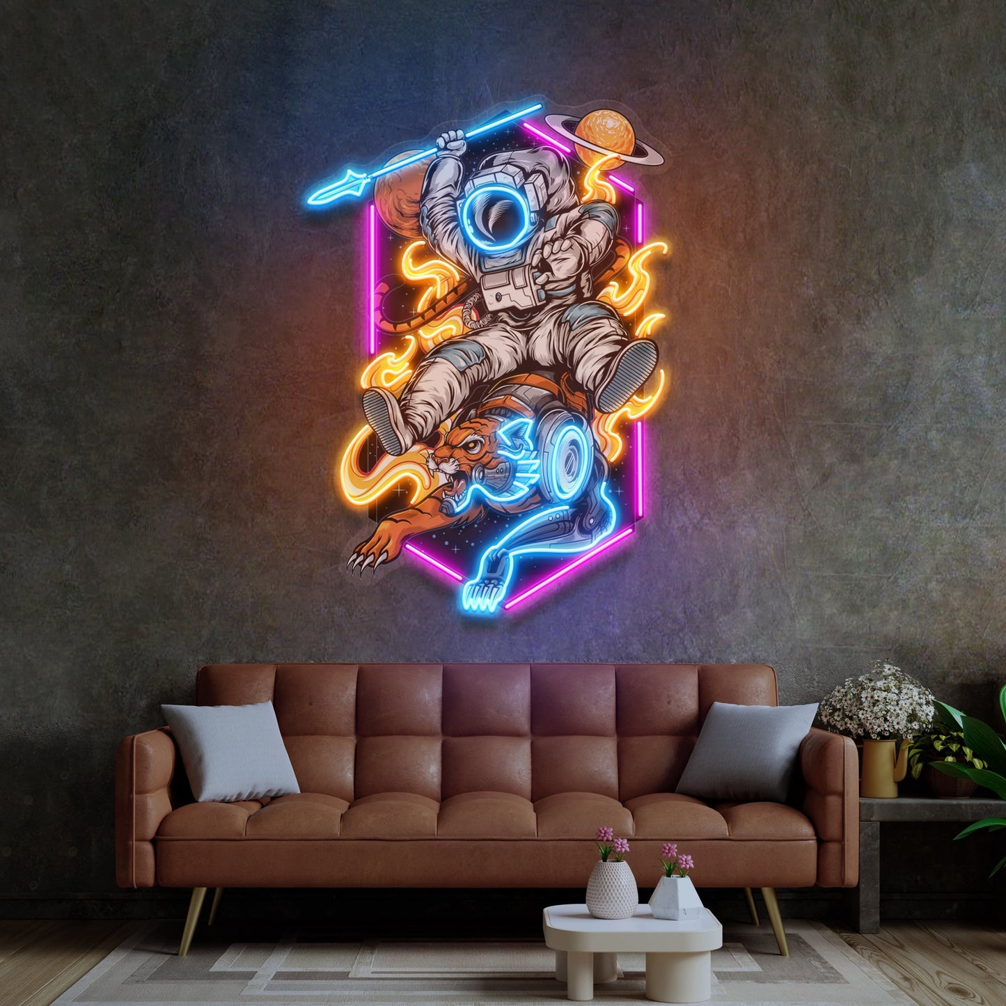 Astronaut Riding Tiger Led Neon Acrylic Artwork - Neonzastudio