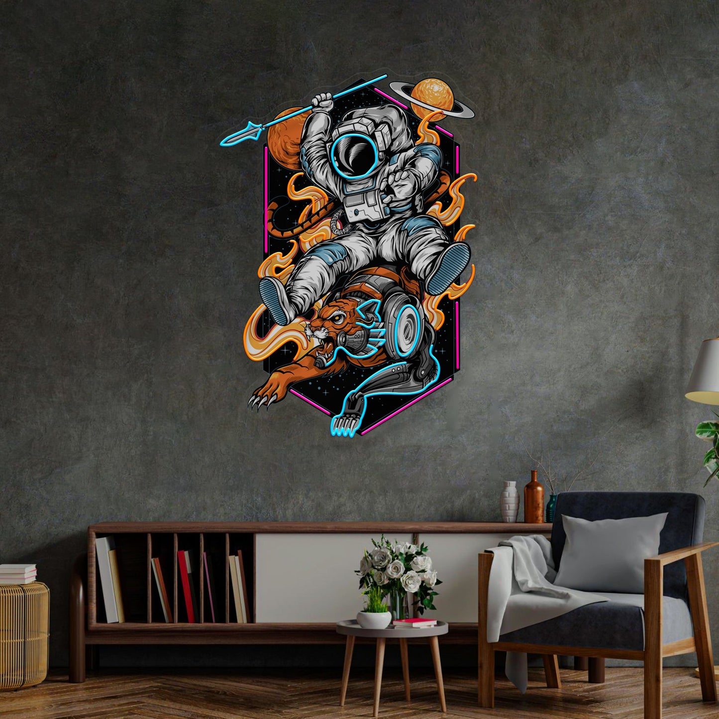 Astronaut Riding Tiger Led Neon Acrylic Artwork - Neonzastudio