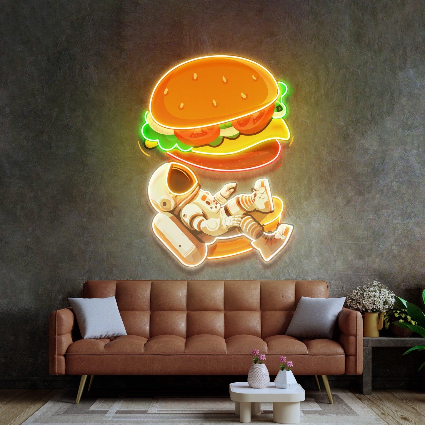 Astronaut and Burger Led Neon Acrylic Artwork - Neonzastudio