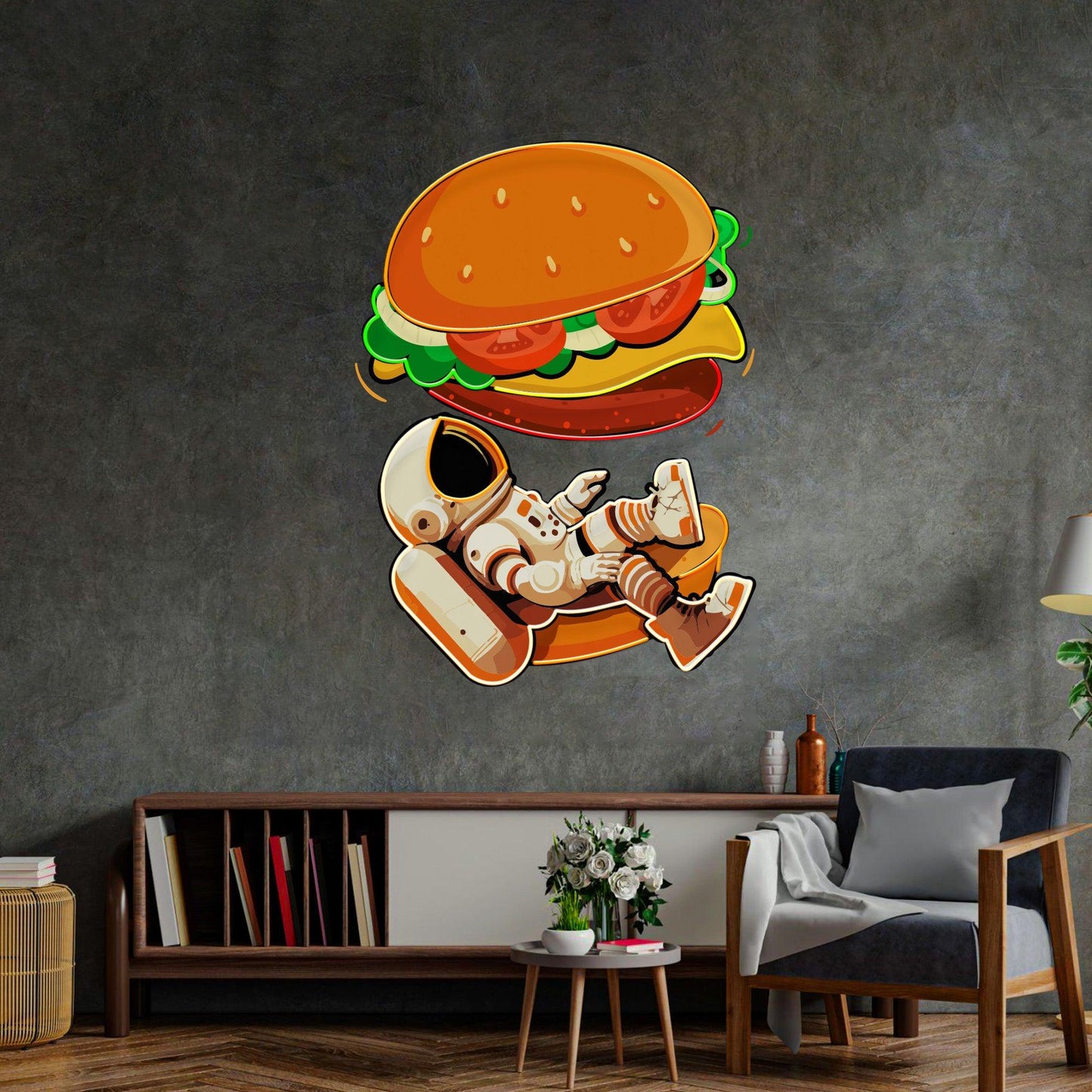 Astronaut and Burger Led Neon Acrylic Artwork - Neonzastudio