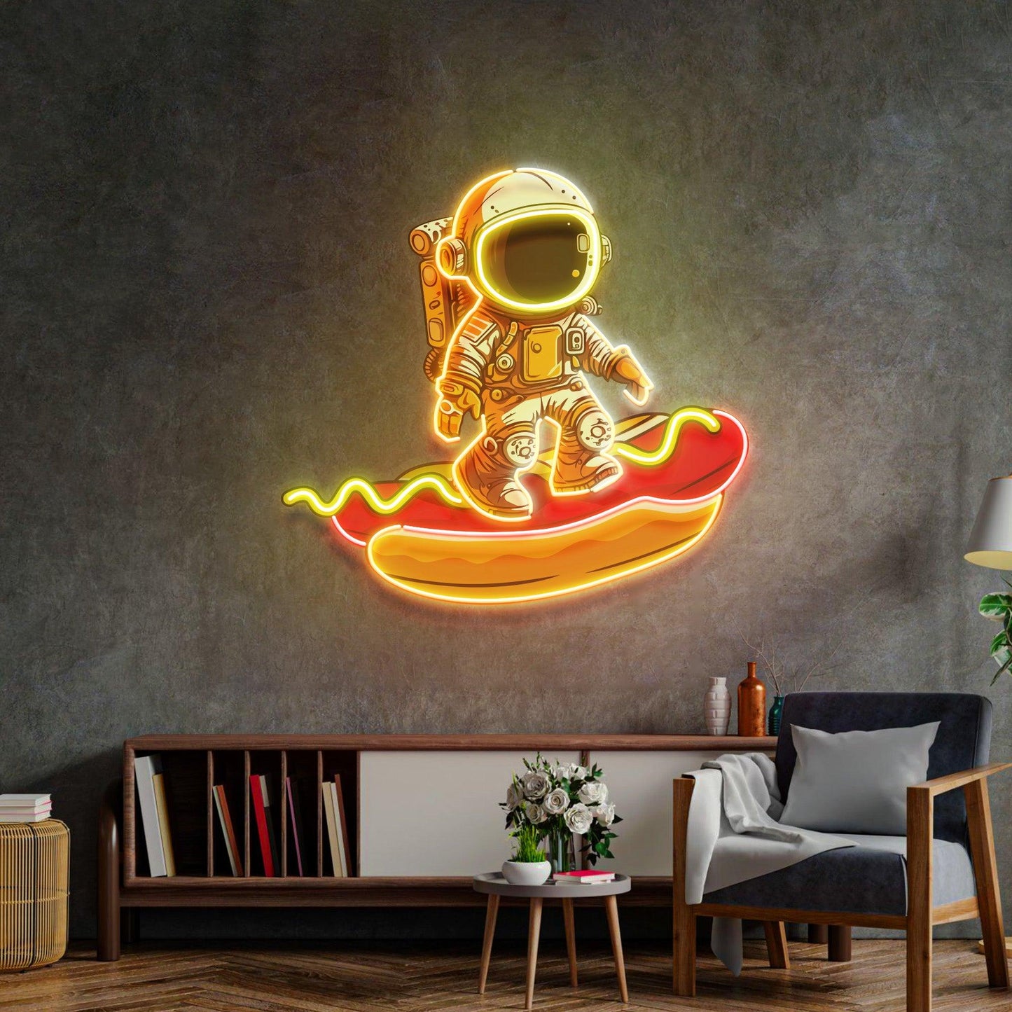 Astronaut on Hotdog Led Neon Acrylic Artwork - Neonzastudio