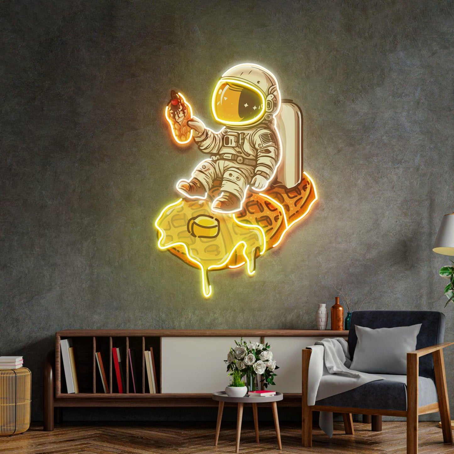 Astronaut on Waffle Led Neon Acrylic Artwork - Neonzastudio
