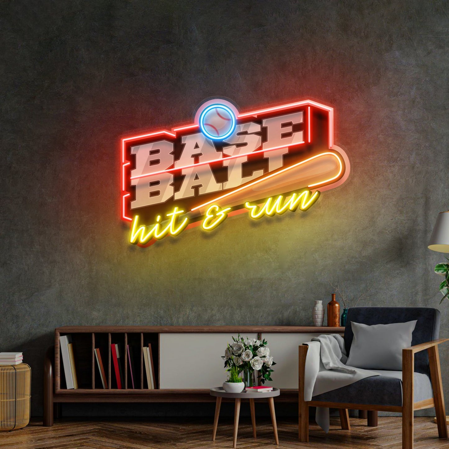 Baseball Hit & Run LED Neon Sign Light Pop Art - Neonzastudio