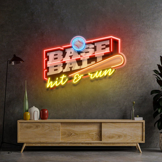 Baseball Hit & Run LED Neon Sign Light Pop Art - Neonzastudio