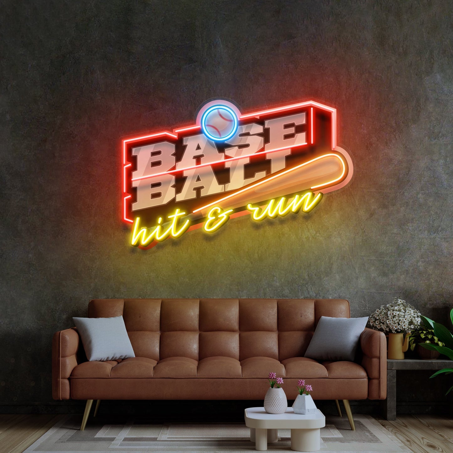 Baseball Hit & Run LED Neon Sign Light Pop Art - Neonzastudio
