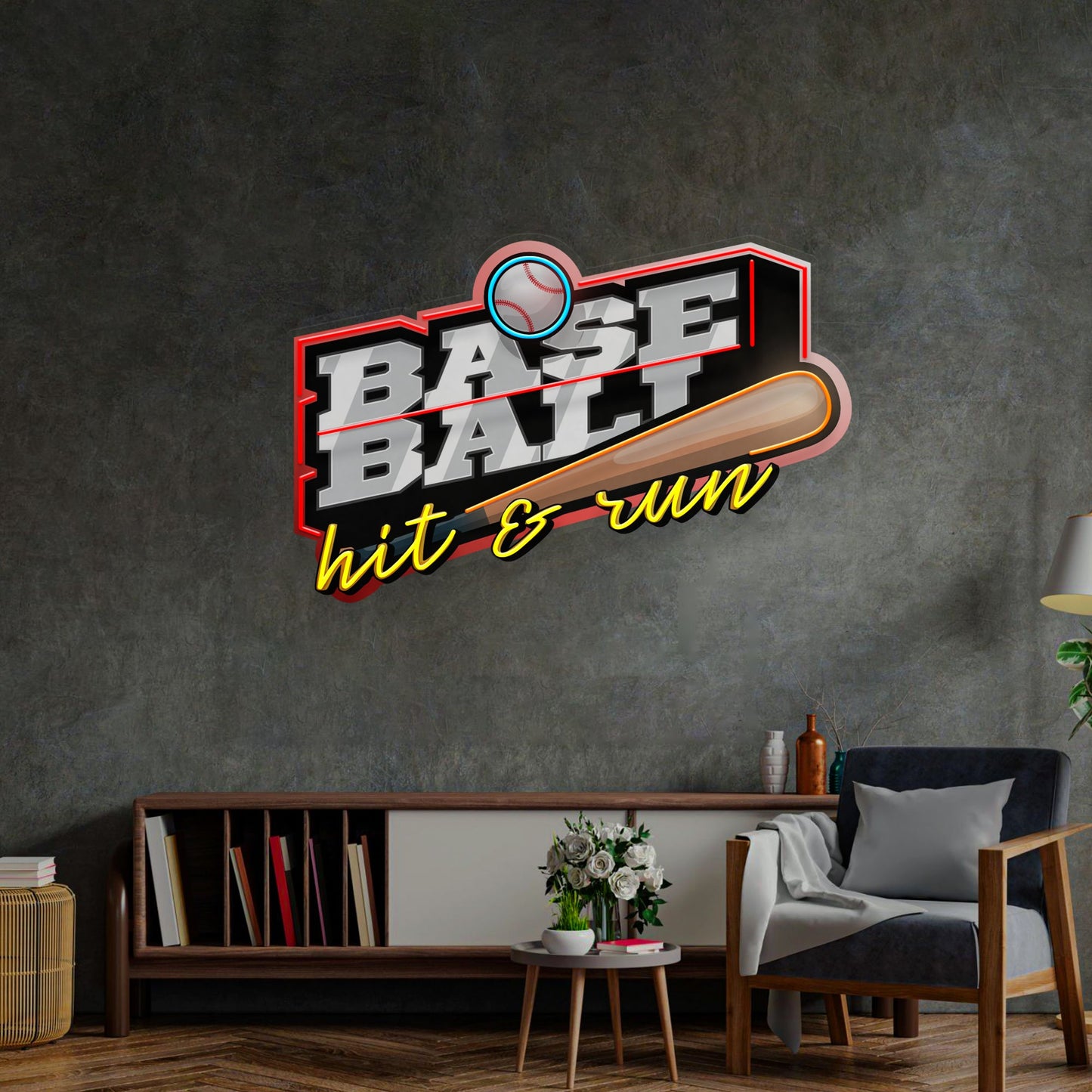 Baseball Hit & Run LED Neon Sign Light Pop Art - Neonzastudio