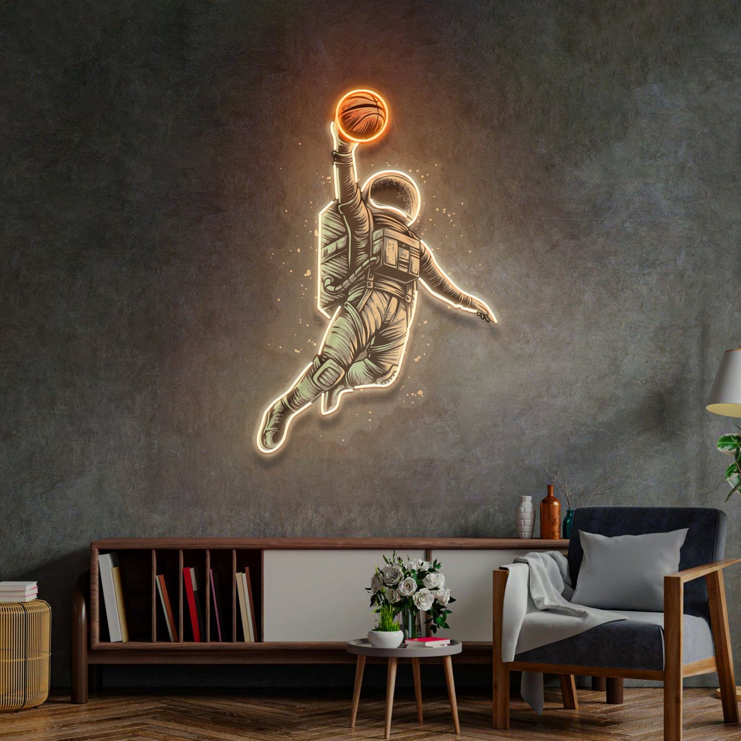 Basketball Shot Astronaut Led Neon Acrylic Artwork - Neonzastudio
