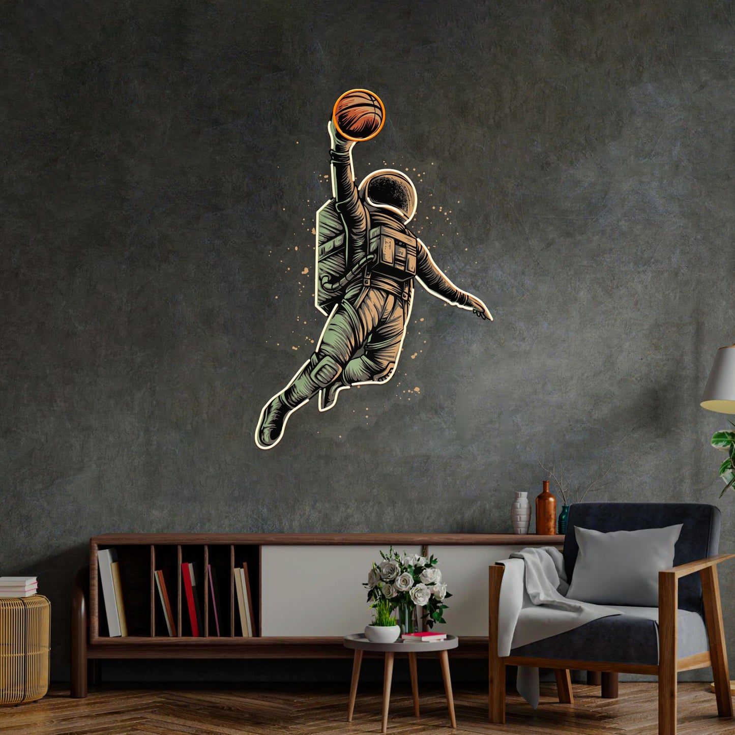 Basketball Shot Astronaut Led Neon Acrylic Artwork - Neonzastudio