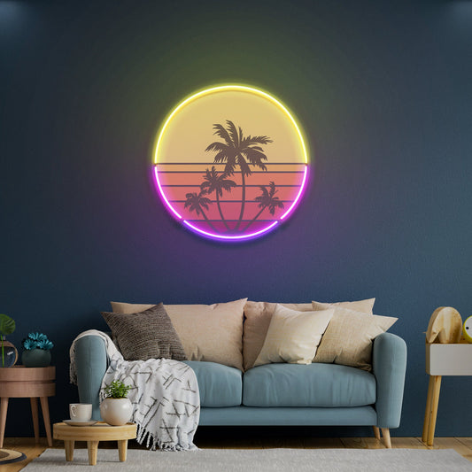 Beach Retro Vintage Sunset Artwork Led Neon Sign Light