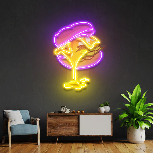 Burger Led Neon Sign - Acrylic Artwork - Neonzastudio