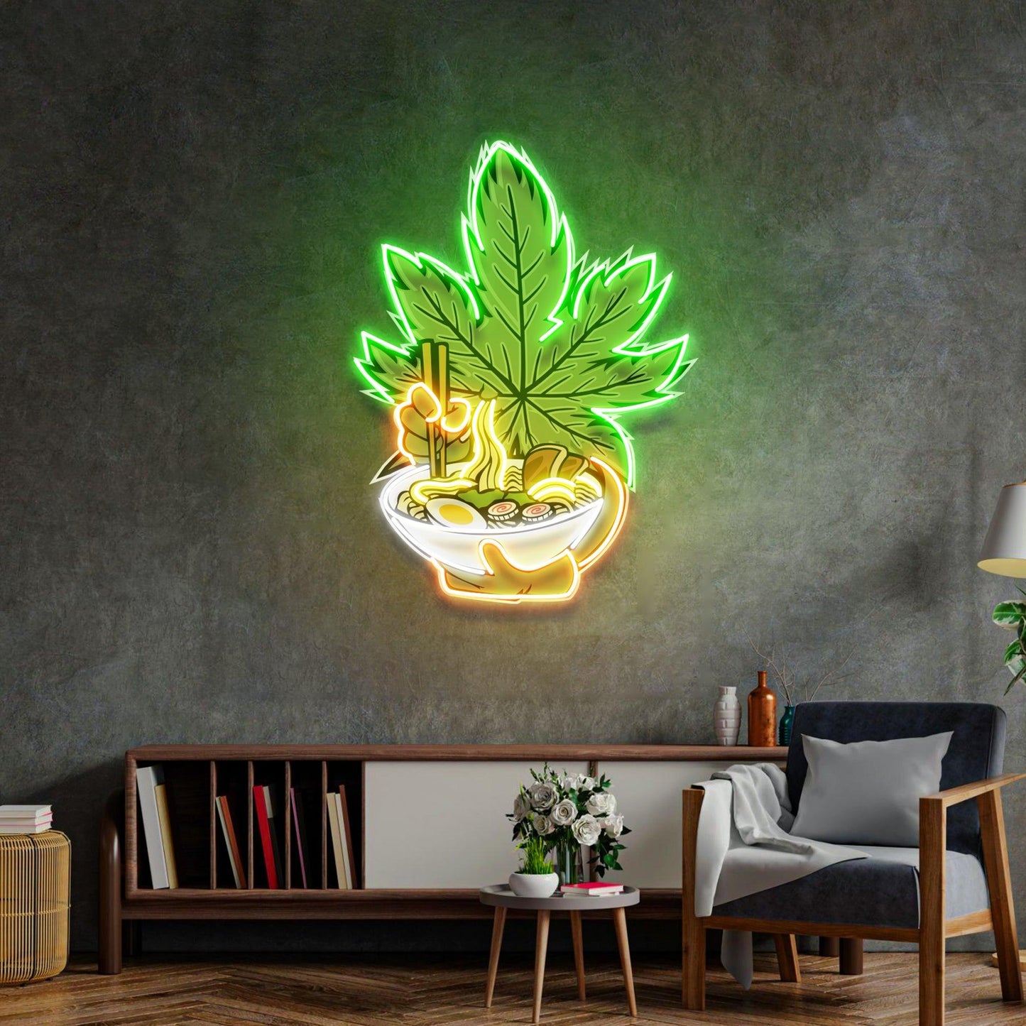 Canabis Eat Ramen Led Neon Acrylic Artwork - Neonzastudio