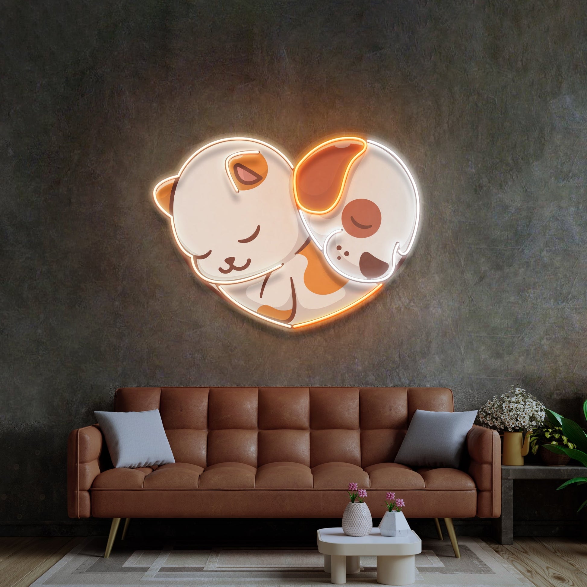 Cat&Dog Friendship LED Neon Sign Light Pop Art - Neonzastudio