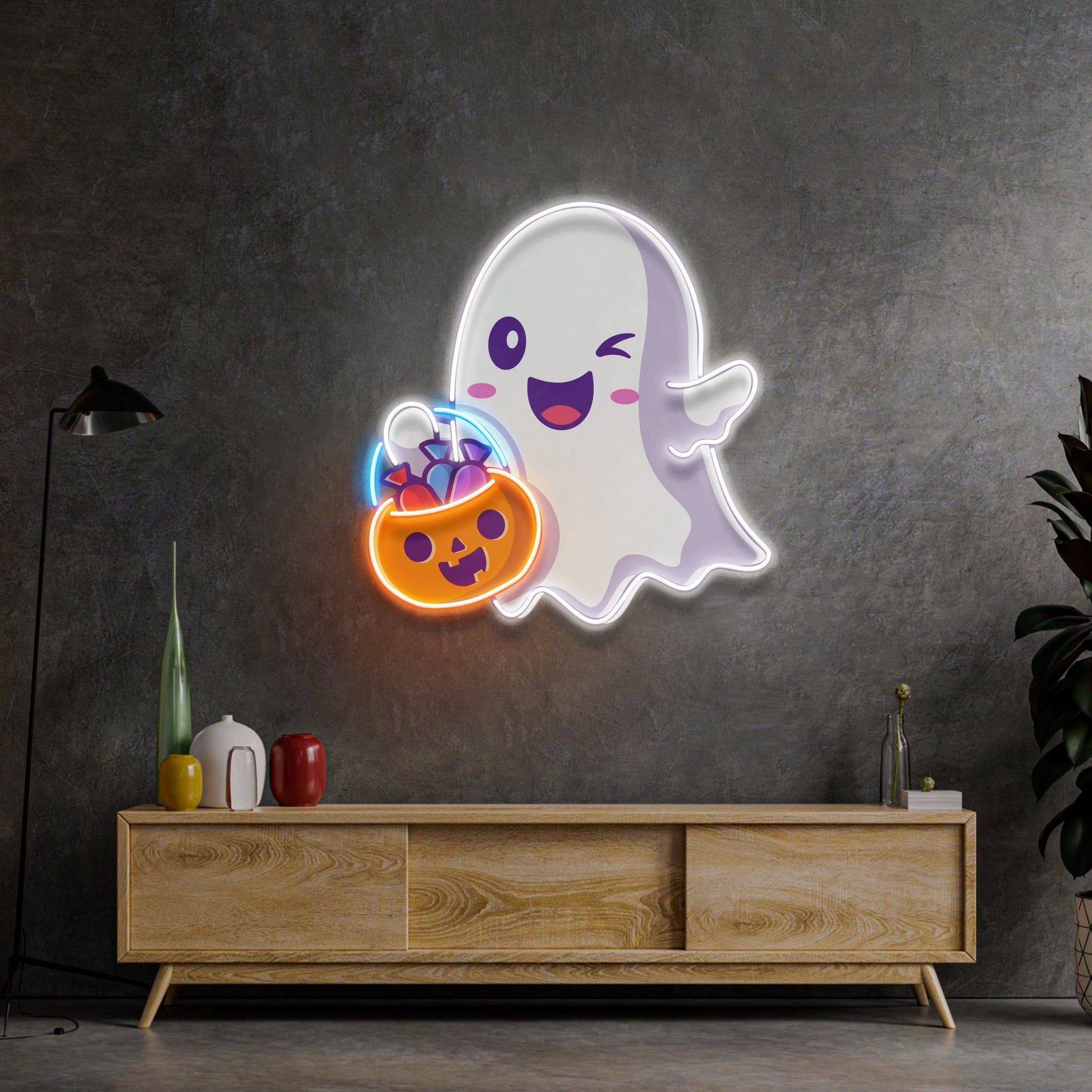 Cute Ghostface Giving Treats LED Neon Sign Light Pop Art - Neonzastudio