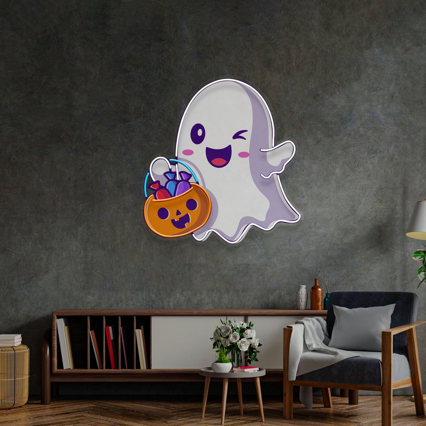 Cute Ghostface Giving Treats LED Neon Sign Light Pop Art - Neonzastudio