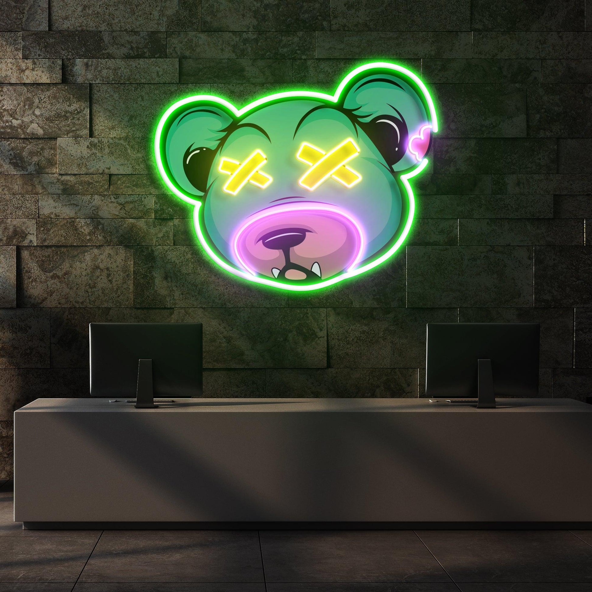 Dead Bear Cartoon Led Neon Acrylic Artwork - Neonzastudio
