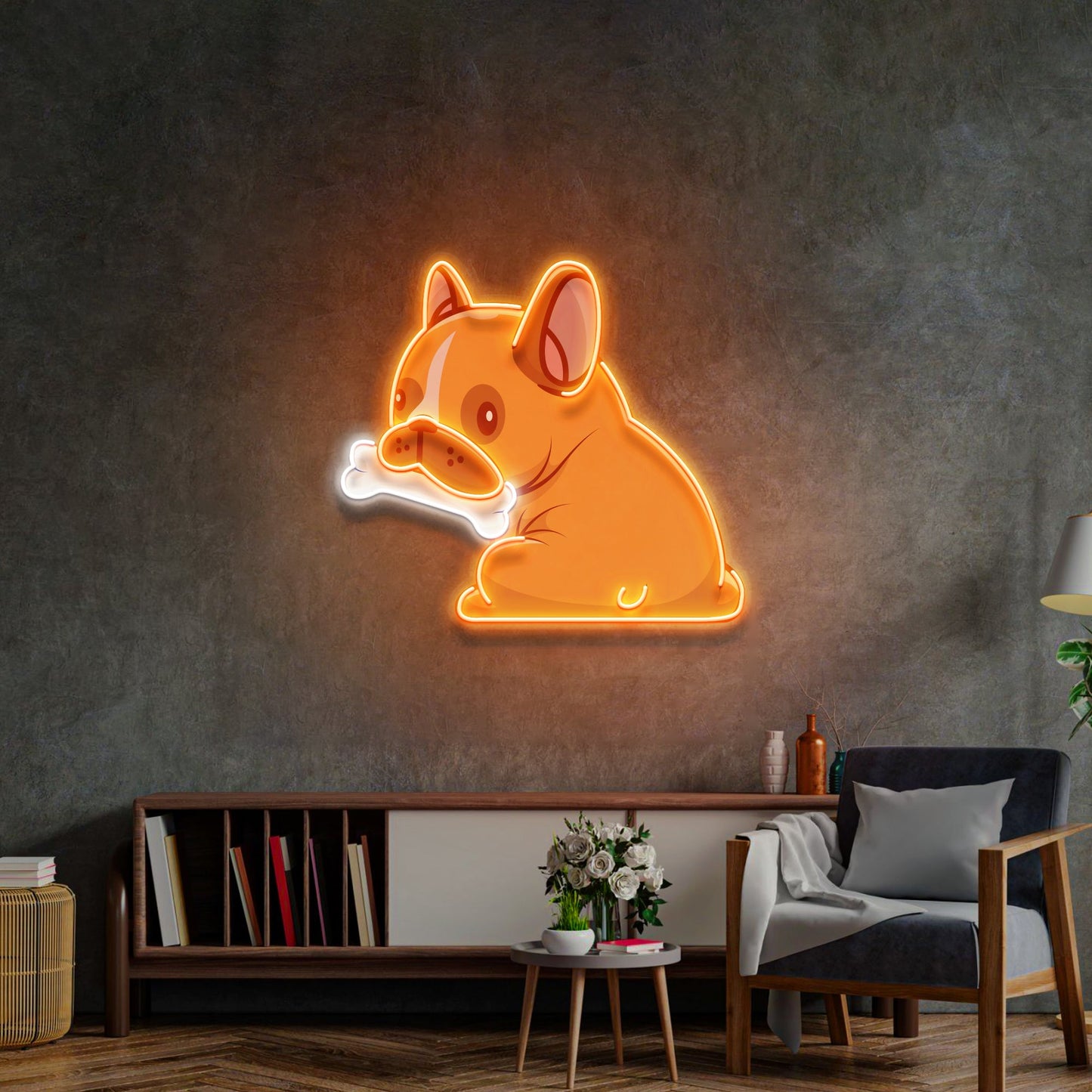 Dog Gnawing Bone LED Neon Sign Light Pop Art - Neonzastudio