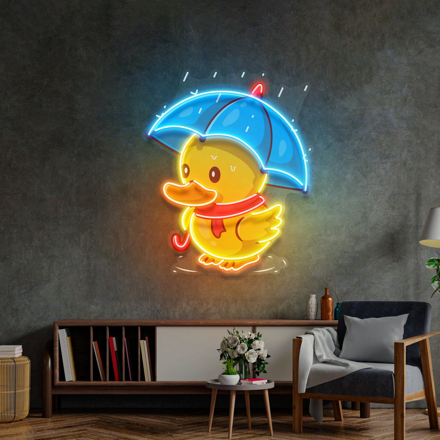 Duck Walking Under Rain LED Neon Sign Light Pop Art - Neonzastudio