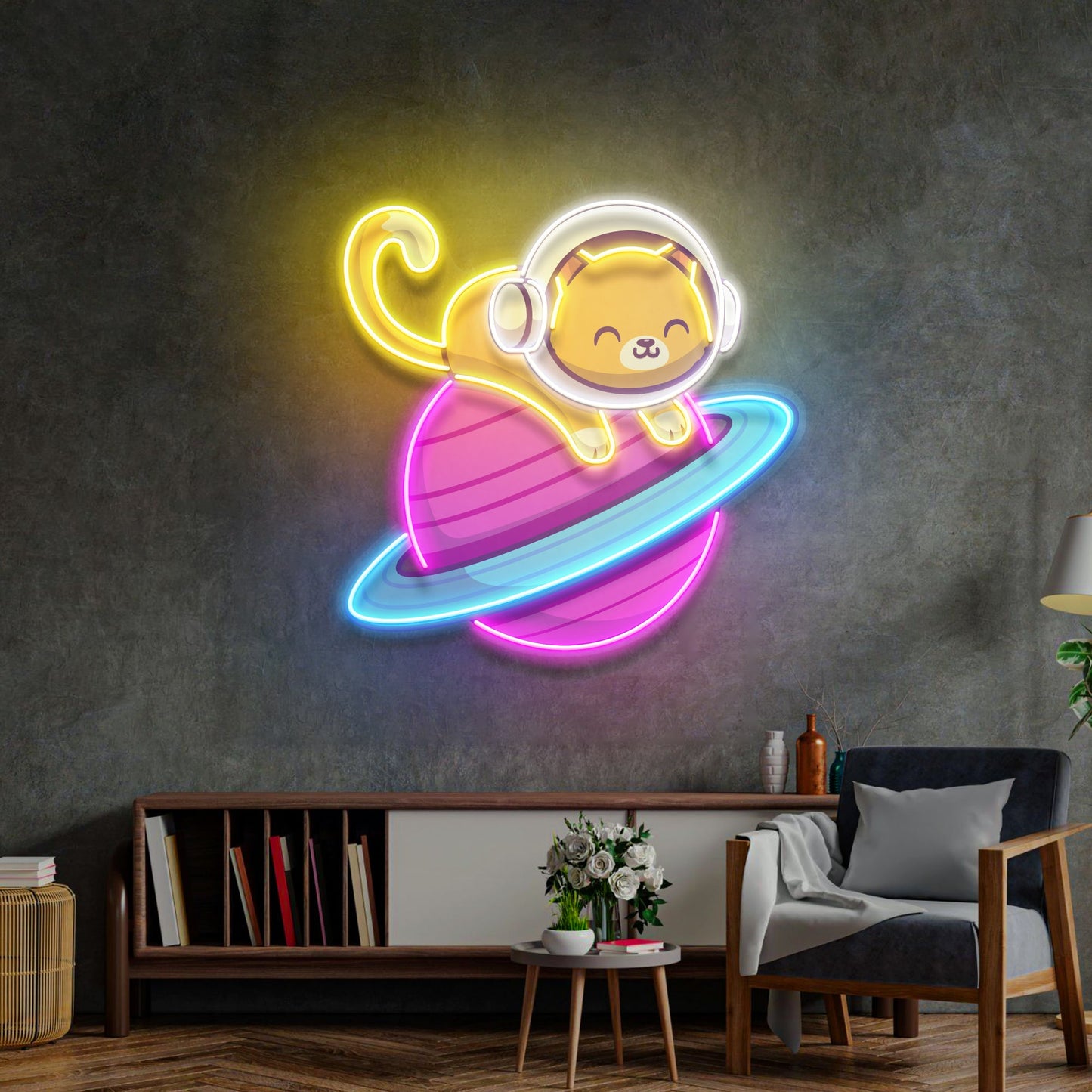 Feeline Astronaut Chilling LED Neon Sign Light Pop Art - Neonzastudio