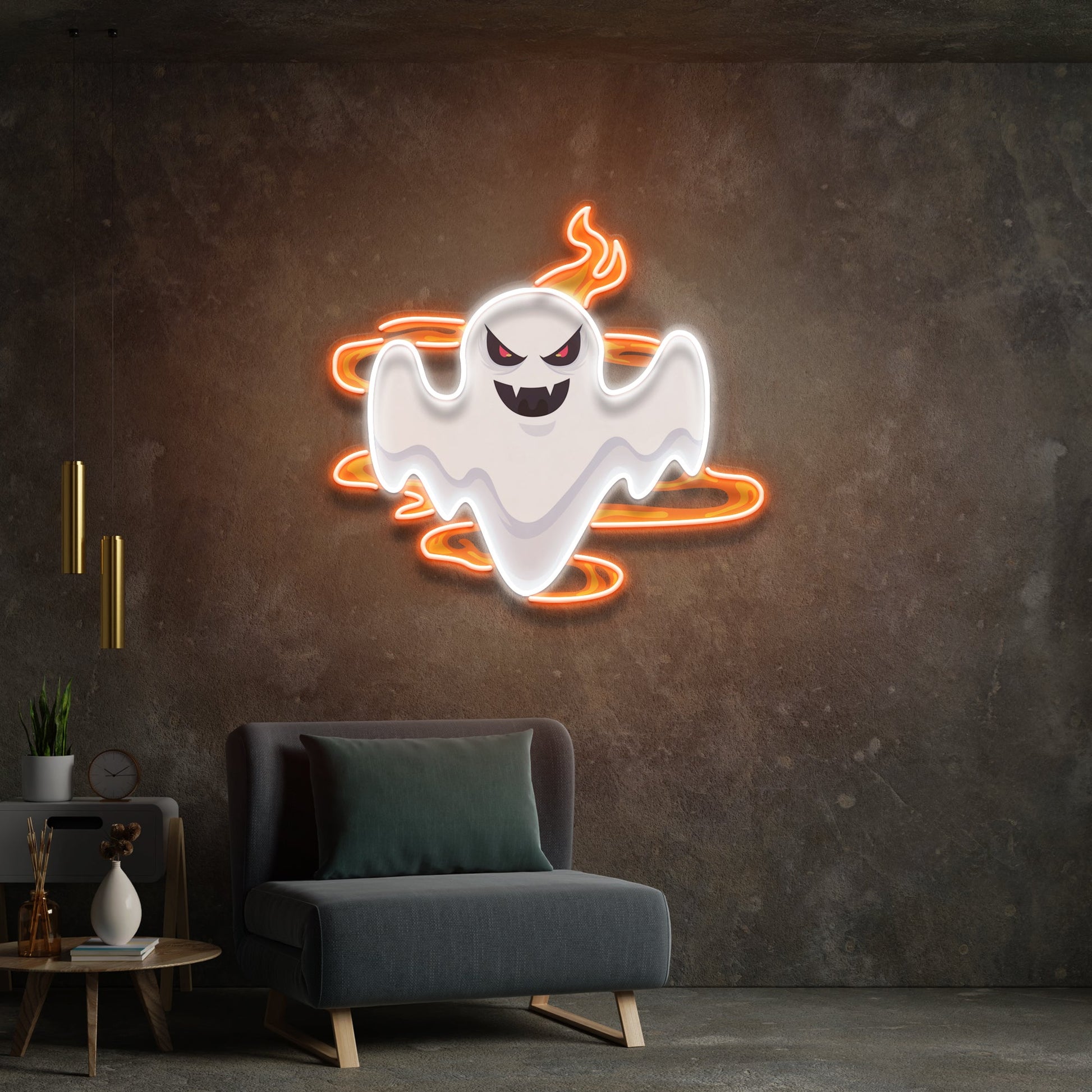 Halloween Day Ghost Fire Artwork Led Neon Sign Light - Neonzastudio