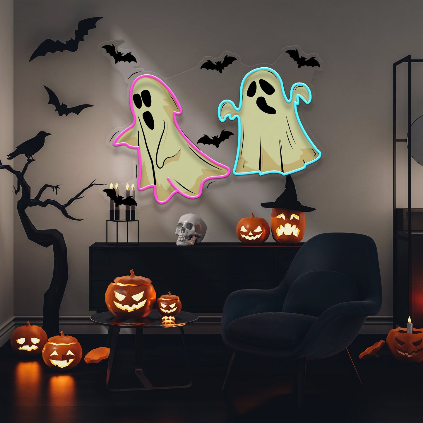 Halloween Ghost Cute Artwork Led Neon Sign Light - Neonzastudio