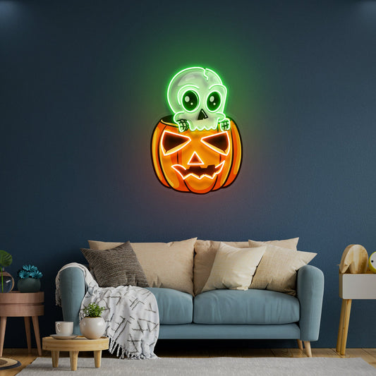 Halloween Skull Pumpkin Cute Artwork Led Neon Sign Light - Neonzastudio