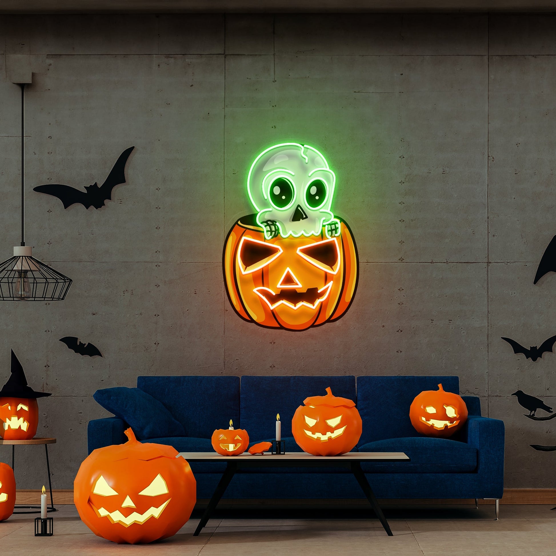 Halloween Skull Pumpkin Cute Artwork Led Neon Sign Light - Neonzastudio