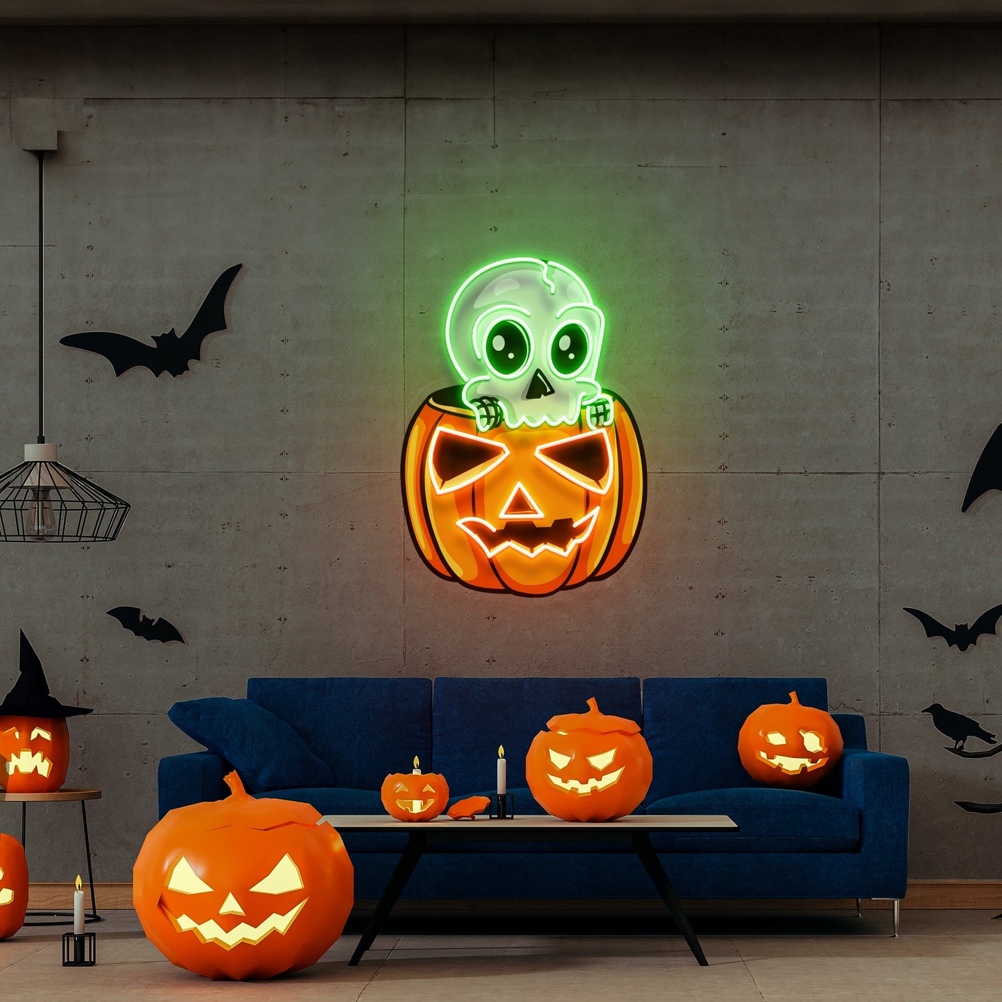 Halloween Skull Pumpkin Cute Artwork Led Neon Sign Light - Neonzastudio