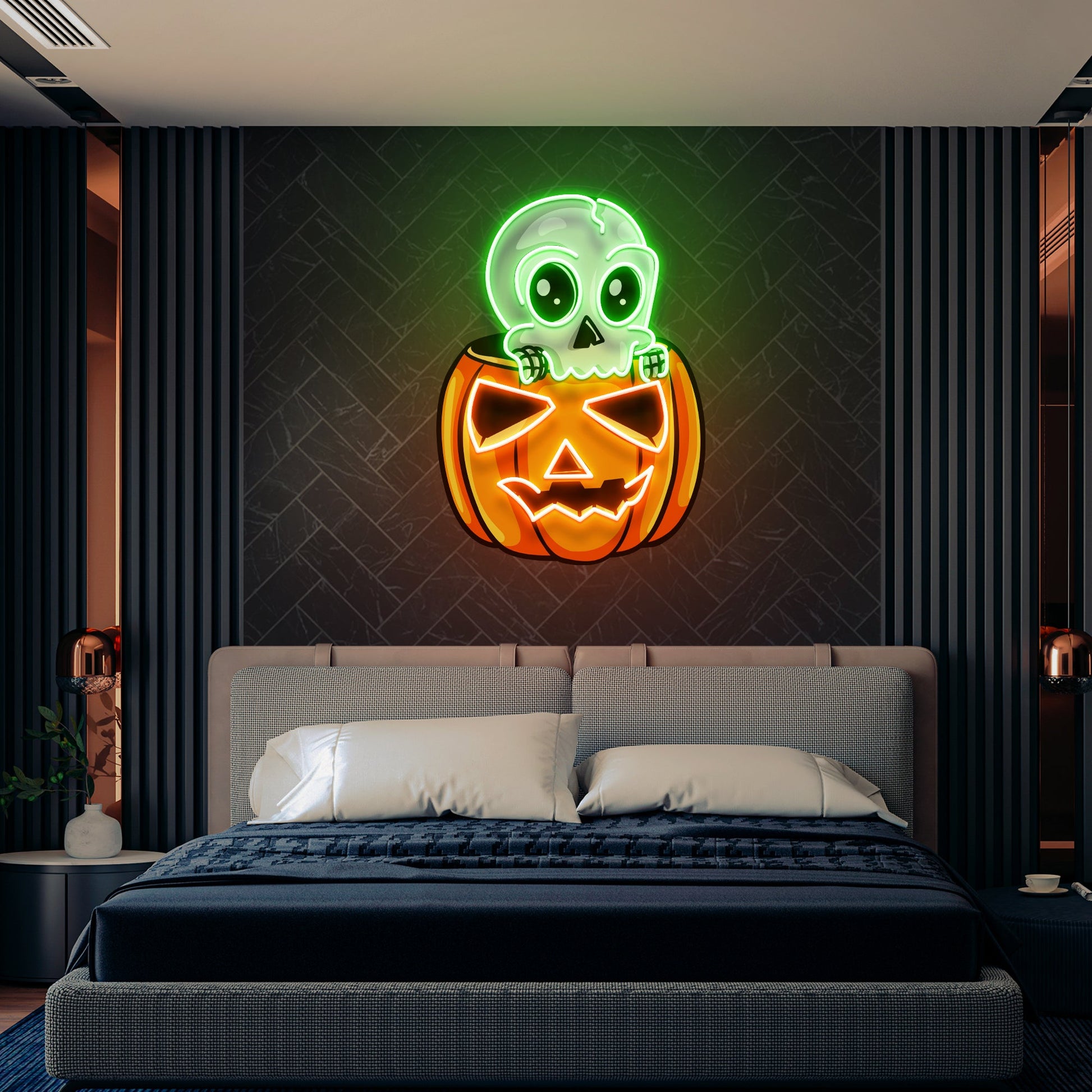 Halloween Skull Pumpkin Cute Artwork Led Neon Sign Light - Neonzastudio