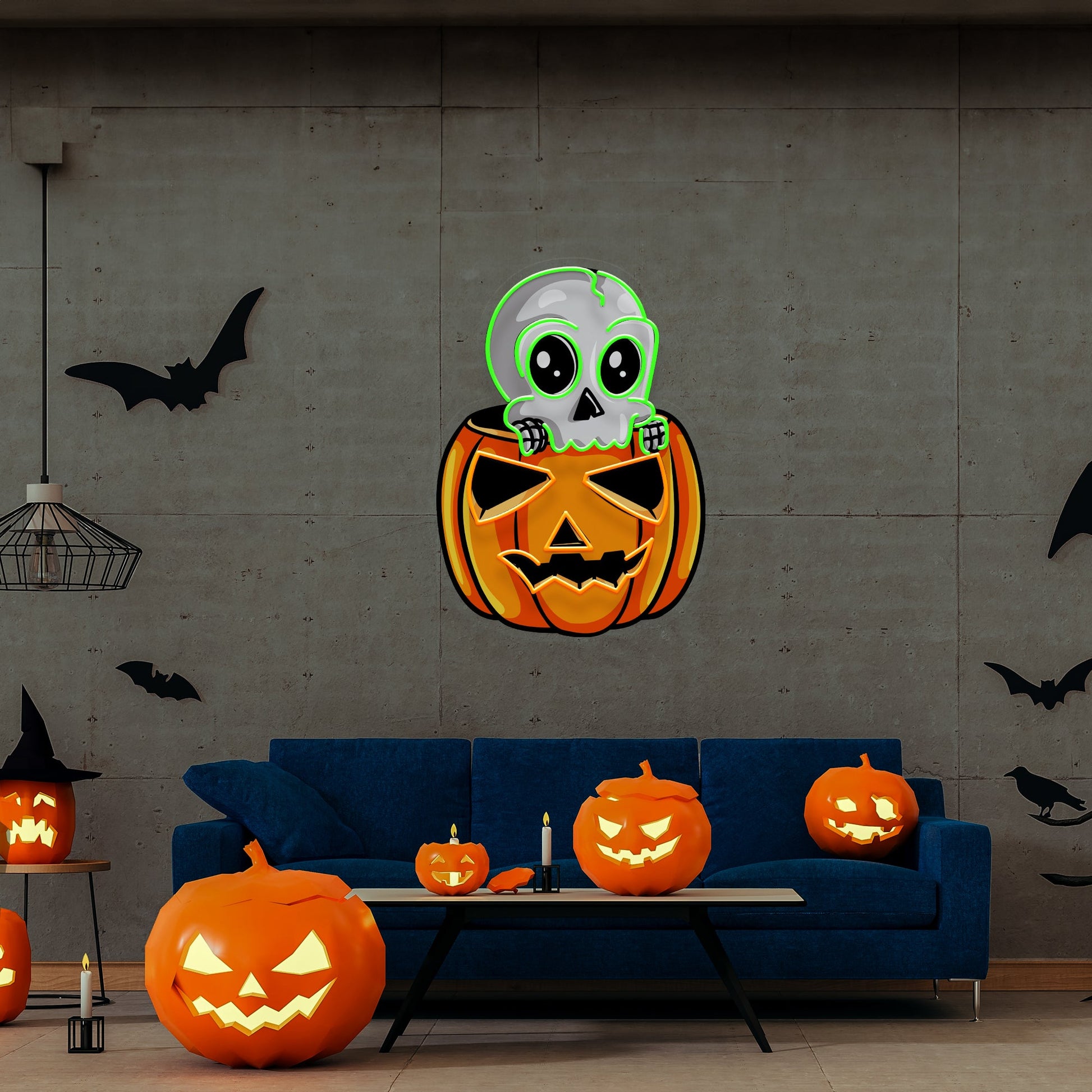 Halloween Skull Pumpkin Cute Artwork Led Neon Sign Light - Neonzastudio
