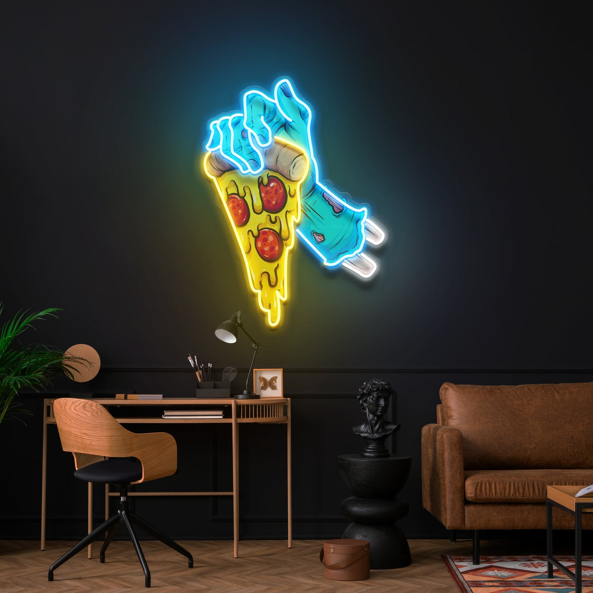 Hand Skull Pizza Artwork Led Neon Sign Light - Neonzastudio