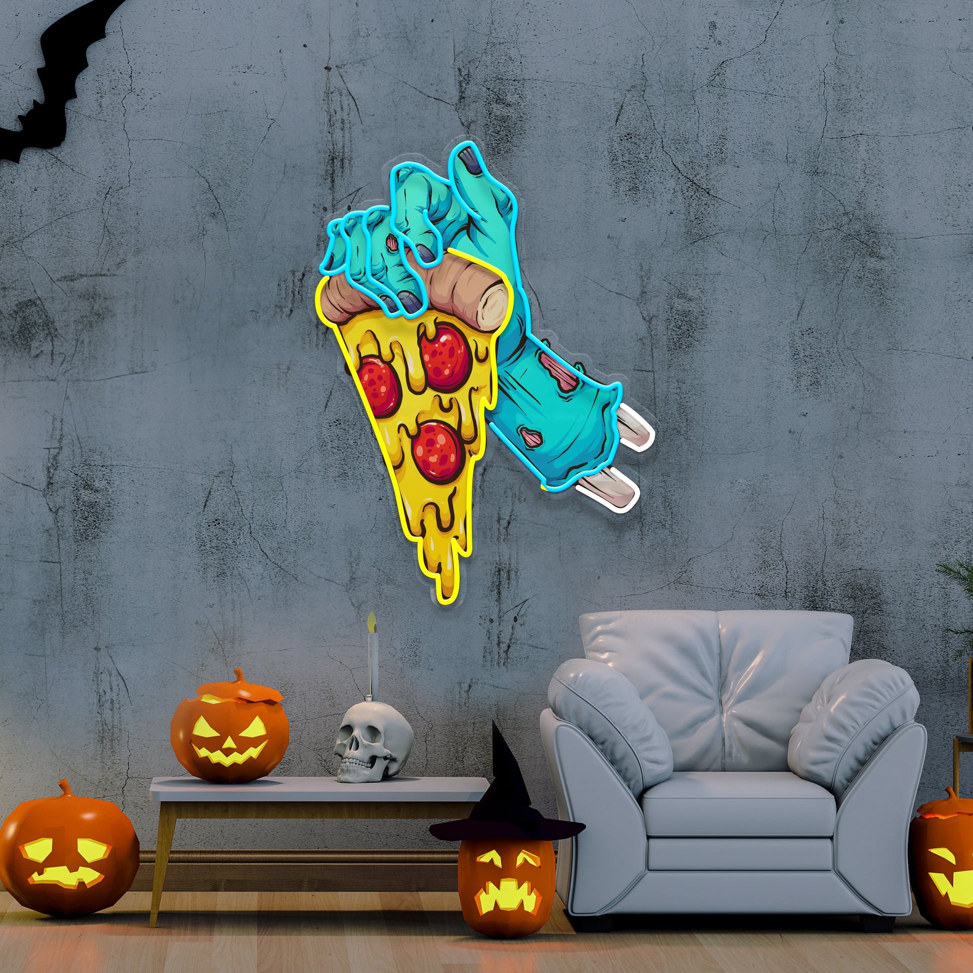 Hand Skull Pizza Artwork Led Neon Sign Light - Neonzastudio
